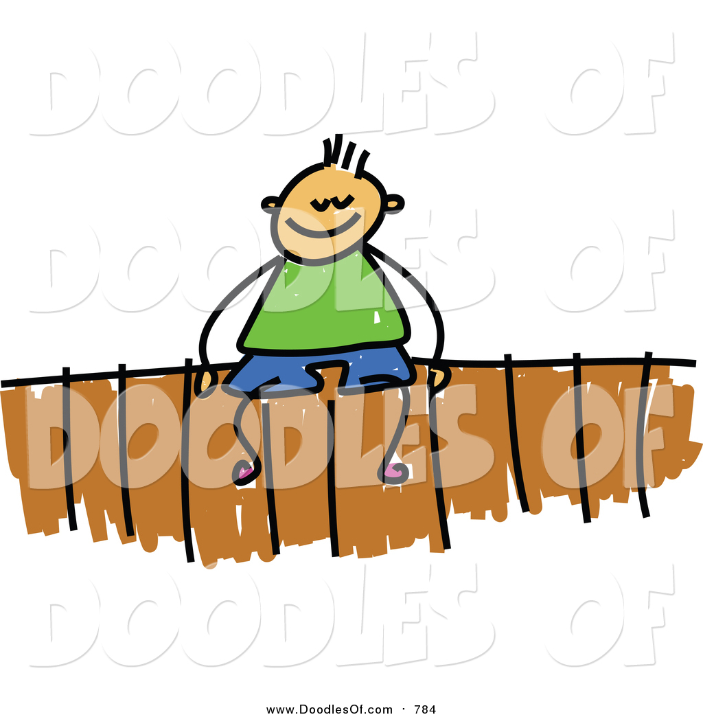 1024x1044 Vector Clipart Of A Doodled White Boy Sitting On A Fence By Prawny