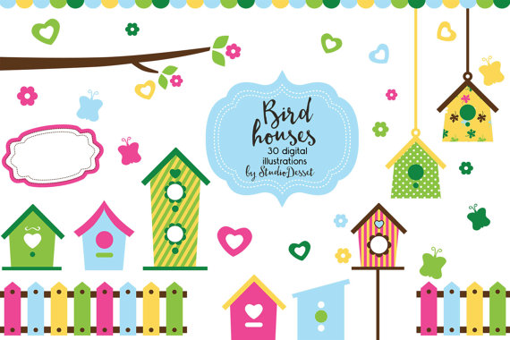570x380 Birdhouse Cliparts, Bird House Illustration Flowers, Fence Clipart