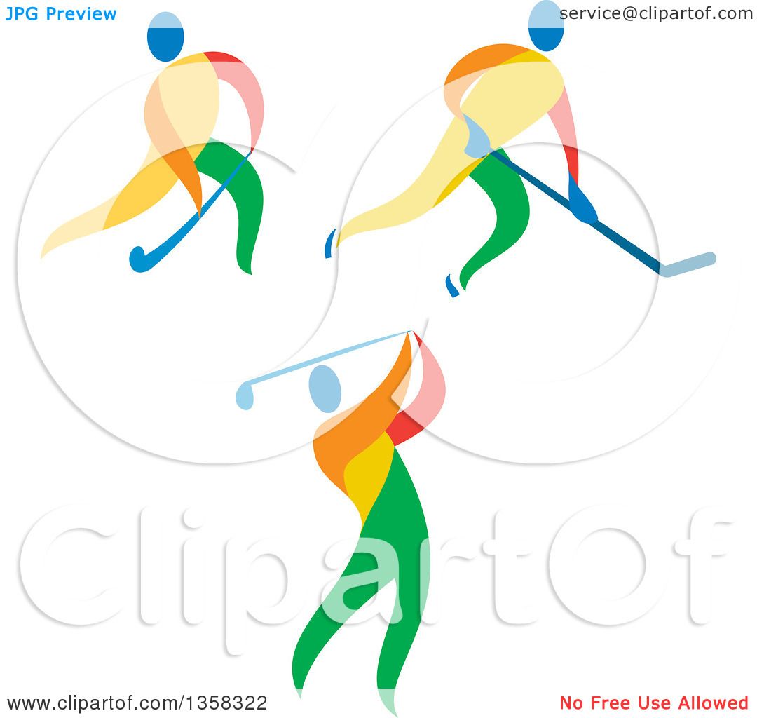 1080x1024 Clipart Of Colorful Athletes Playing Ice And Field Hockey And Golf