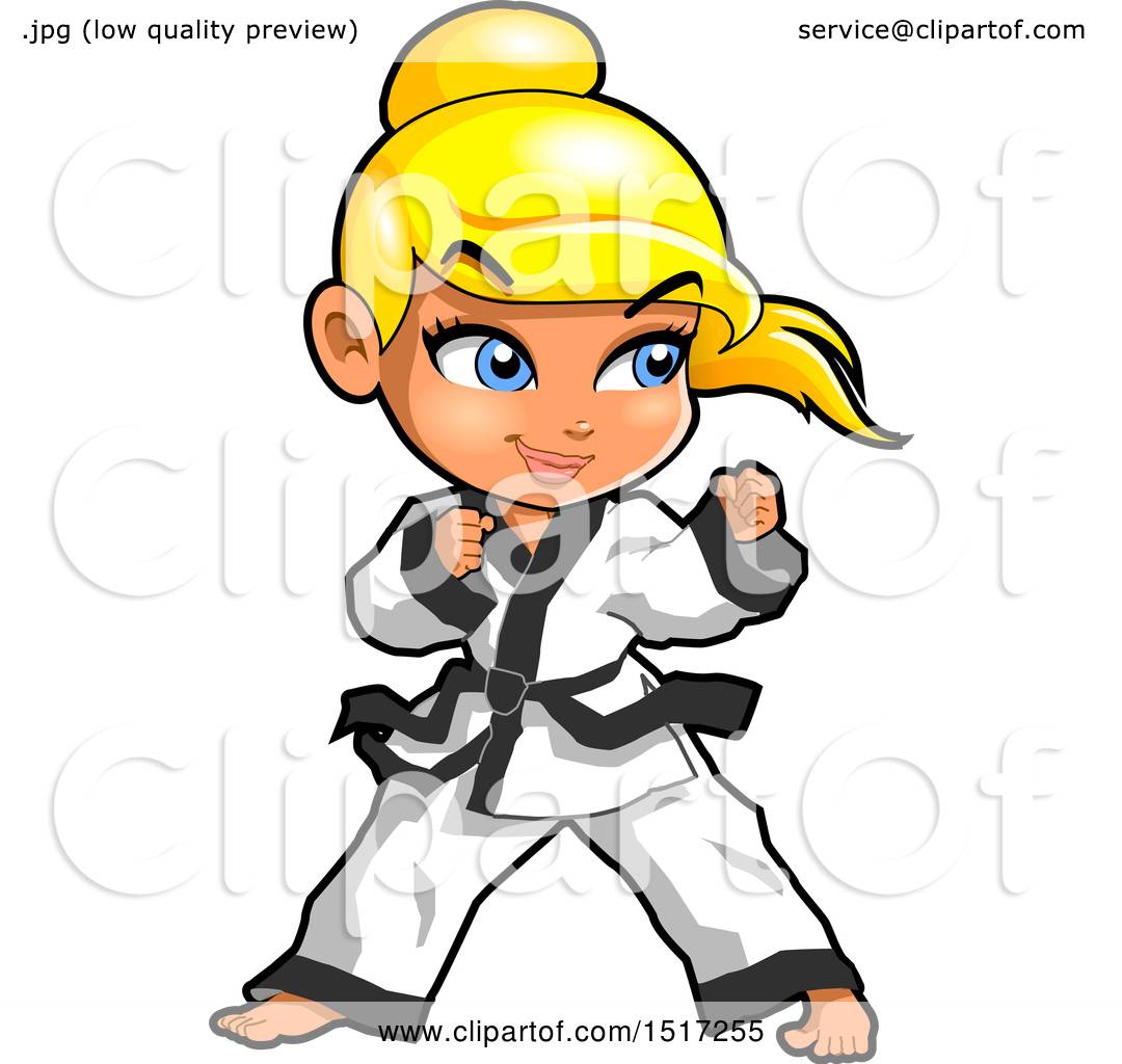 1080x1024 Clipart Of A Blond Karate Girl In A Fighting Stance
