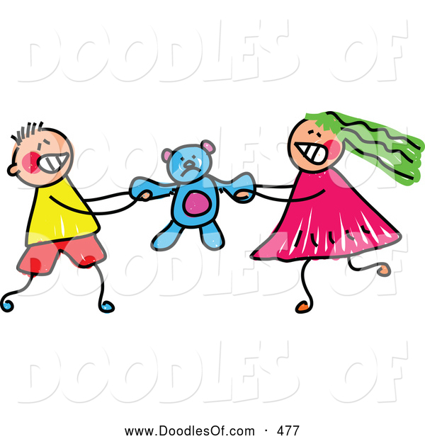 600x620 Vector Clipart Of A Cute Boy And Girl Fighting Over A Teddy Bear