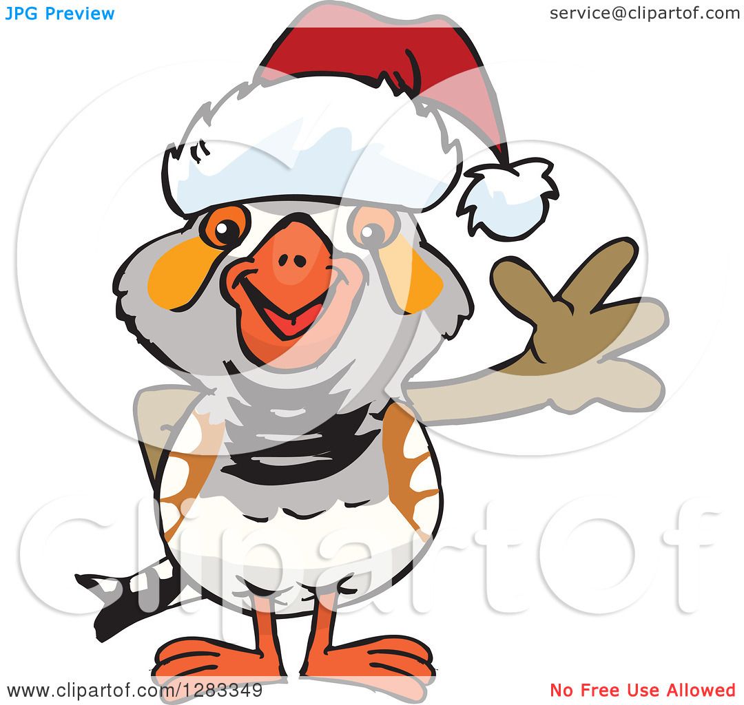 1080x1024 Clipart Of A Friendly Waving Zebra Finch Wearing A Christmas Santa