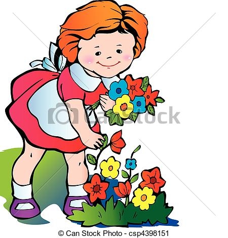 450x470 Clipart Picking Flowers Fine Little Girl Gather Flowers Happy