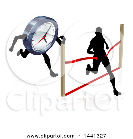 450x470 Clipart Graphic Of A Silhouetted Man Running Through A Finish Line