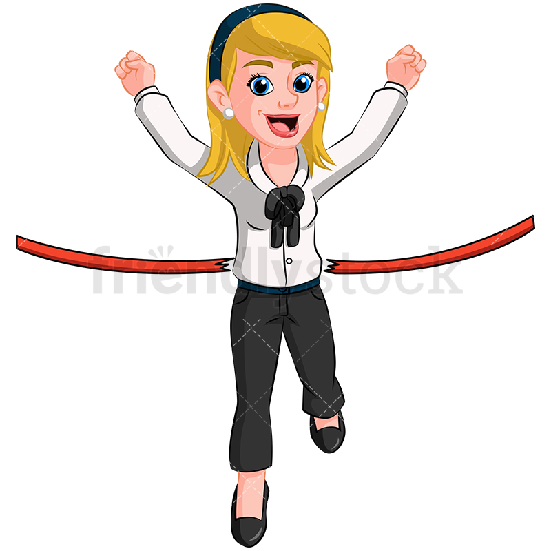 800x800 Business Woman First At Finish Line Vector Cartoon Clipart