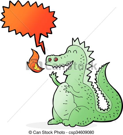 428x470 Cartoon Fire Breathing Dragon With Speech Bubble Vector