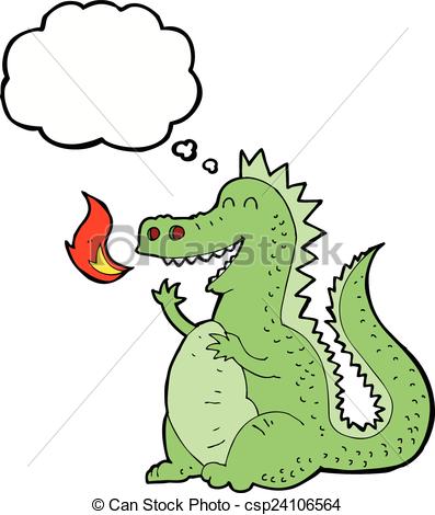397x470 Cartoon Fire Breathing Dragon With Thought Bubble Clip Art Vector