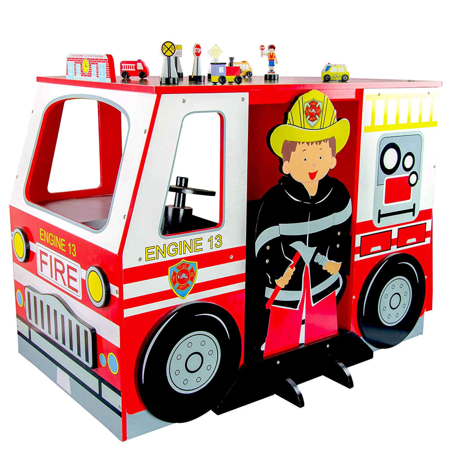 1500x1500 Teamson Kids Fire Childrens Wooden Learning Study Fire Engine Desk