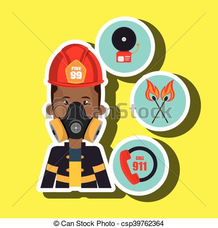 450x470 Man Firefighter Call 911 Alarm Vector Illustration Graphic Clip