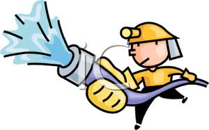 300x187 A Cartoon Firefighter Holding A Firehose