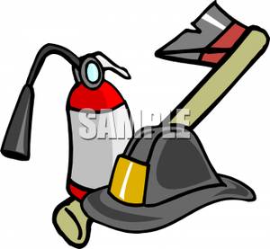 300x277 A Fireman's Axe With A Fire Extinguisher And Hat