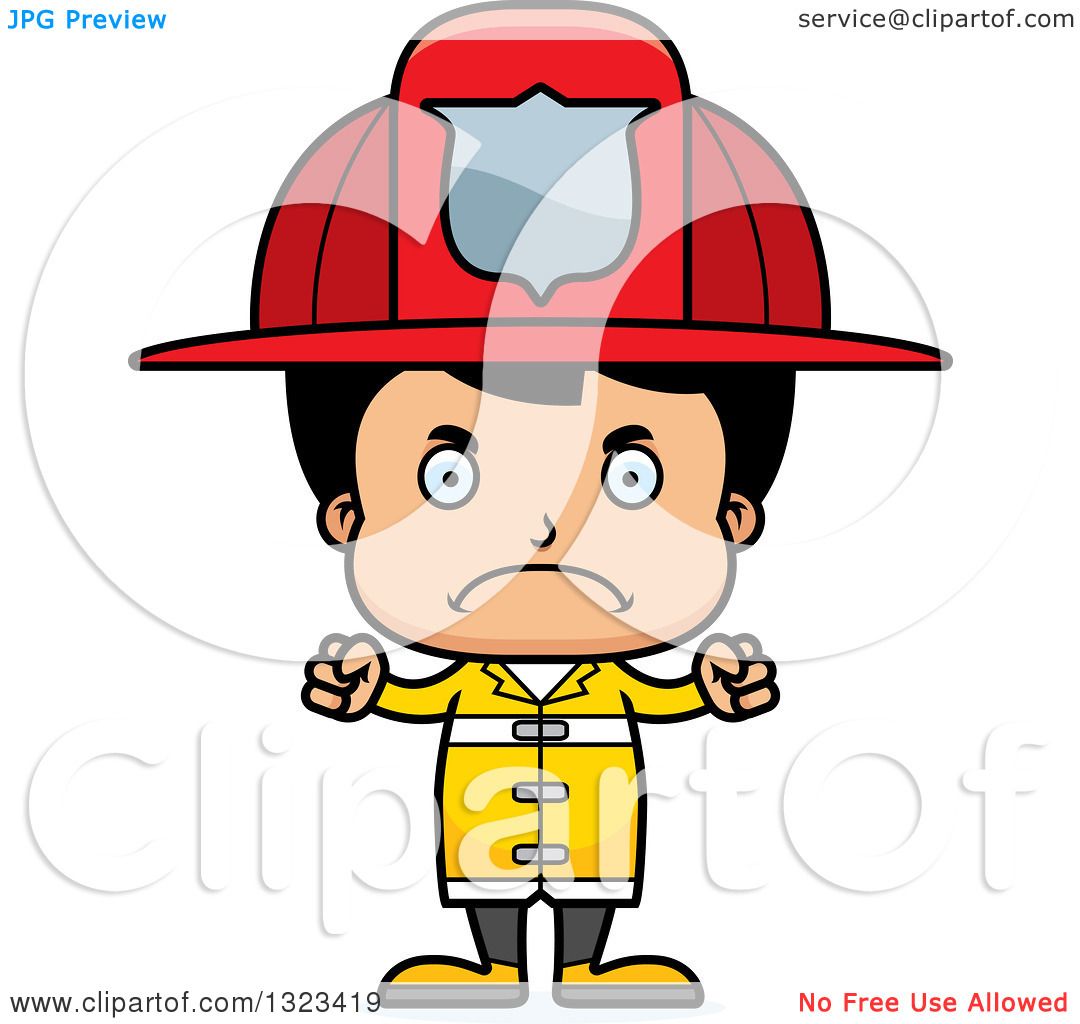 1080x1024 Clipart Of A Cartoon Mad Hispanic Boy Firefighter