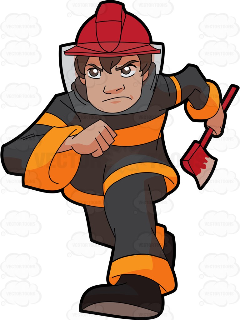 768x1024 A Male Firefighter Running To The Site Of Fire Cartoon Clipart