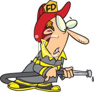 300x293 Cartoon Clipart Picture Of A Fireman Holding A Hose