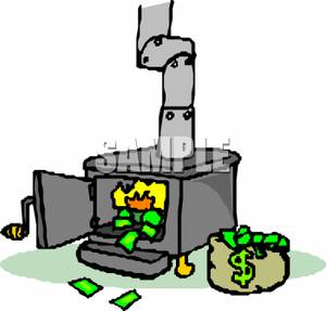 300x287 Clip Art Image A Bag Of Money Next To A Flaming Fireplace