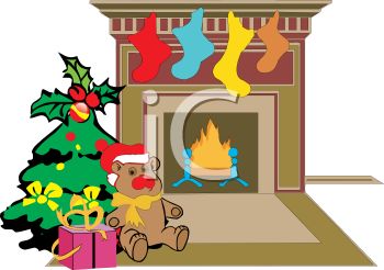 350x246 Christmas Tree By A Fireplace With Stockings Hung