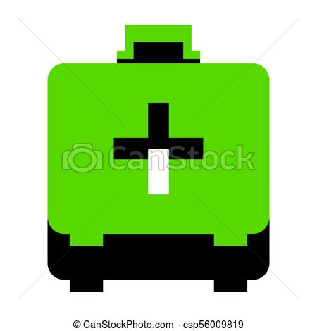 450x470 Medical First Aid Box Sign. Vector. Green 3d Icon With Black Side