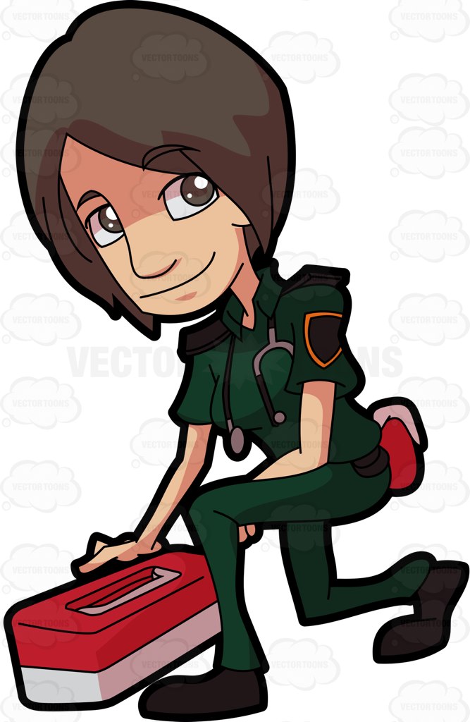 667x1024 A Female Paramedic Preparing A First Aid Kit Cartoon Clipart