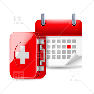 400x400 Icon Of Shiny Red Medicine Box With Calendar Royalty Free Vector