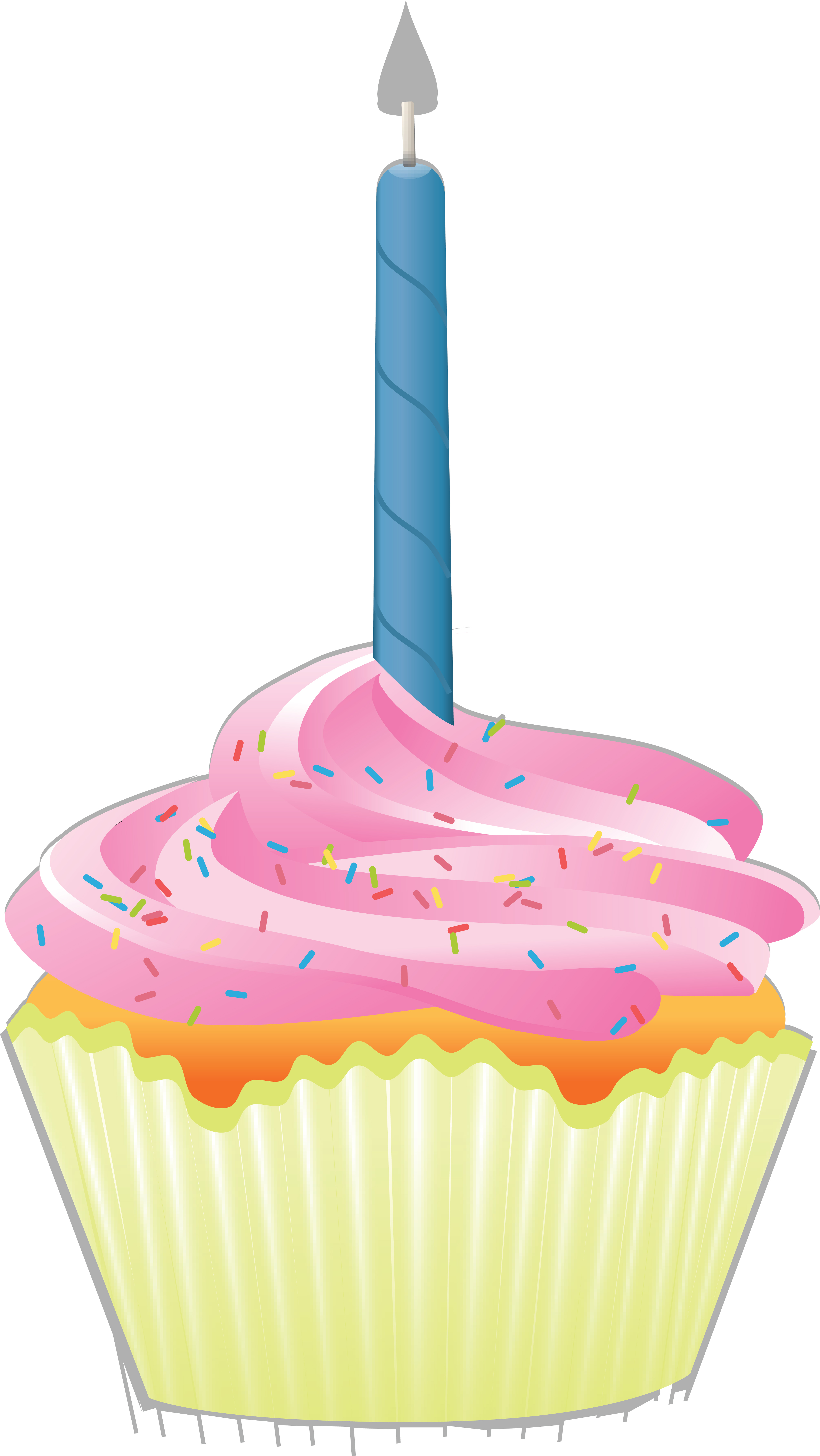 4000x7103 Free Clipart Of A First Birthday Cupcake With A Candle