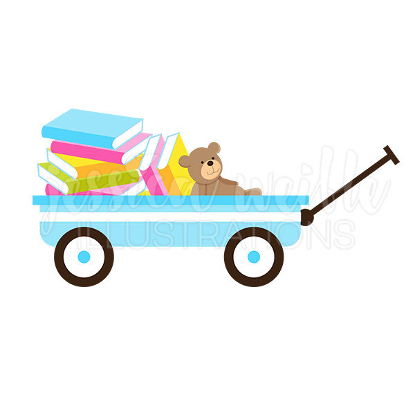 600x600 Blue Wagon Of Books Cute Digital Clipart Book Wagon Clip Art