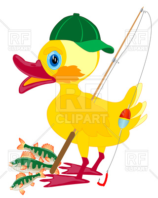 320x400 Duckling Fisherman With Fishing Rod Royalty Free Vector Clip Art