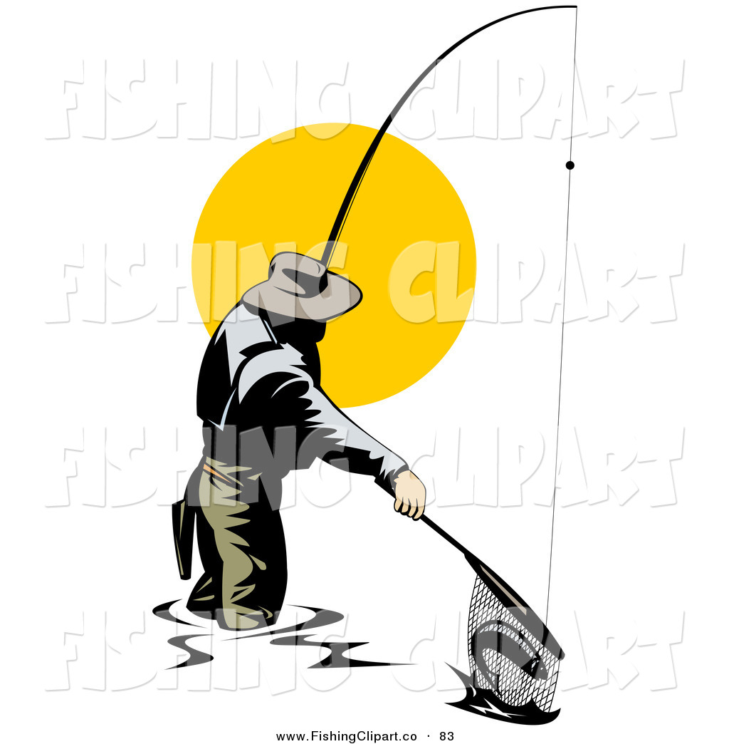 1024x1044 Clip Art Of A Fisherman Pulling A Fish In With A Net On White By
