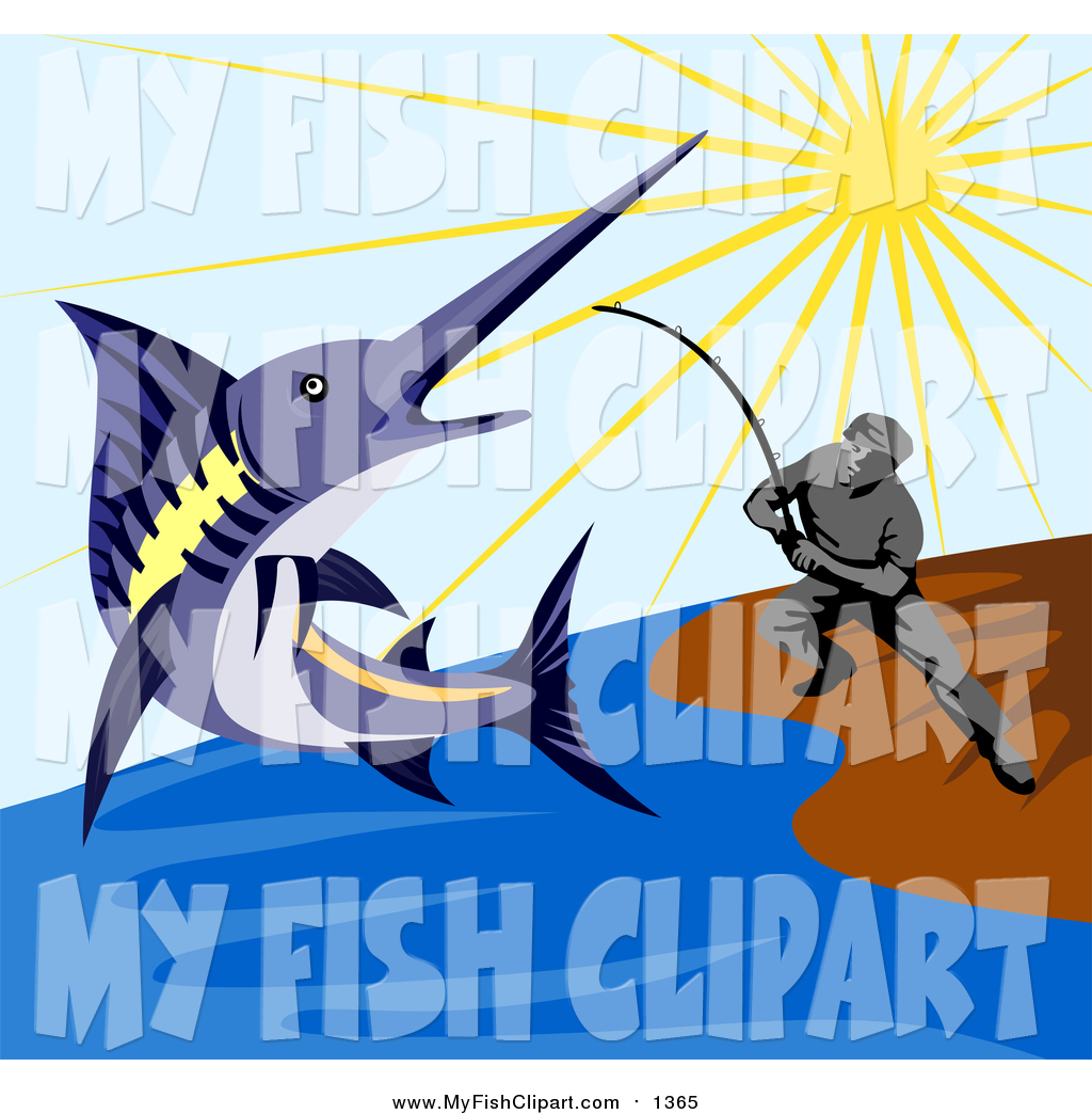 1024x1044 Clip Art Of A Fisherman Reeling In A Blue Marlin From A Beach By