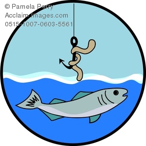 300x300 Clip Art Image Of A Worm On A Hook And A Swimming Fish Design