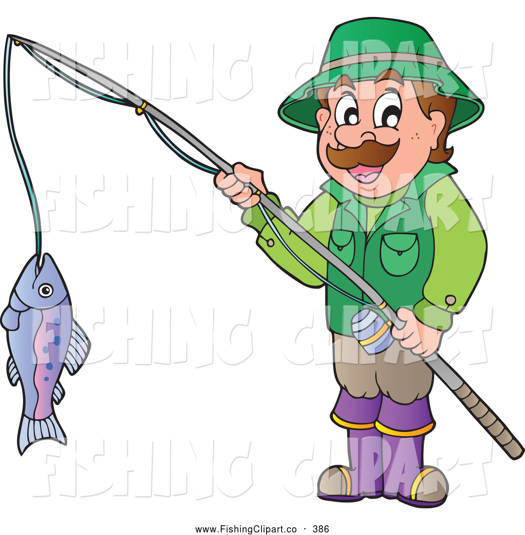 1024x1044 Clip Art Of A Happy Man Holding His Catch On A Fishing Pole By