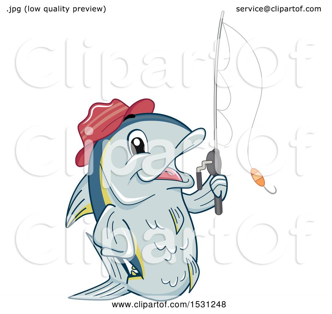 1080x1024 Clipart Of A Tuna Fish Mascot Wearing A Hat And Holding A Fishing