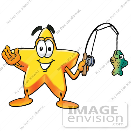 450x450 Clip Art Graphic Of A Yellow Star Cartoon Character Holding A Fish