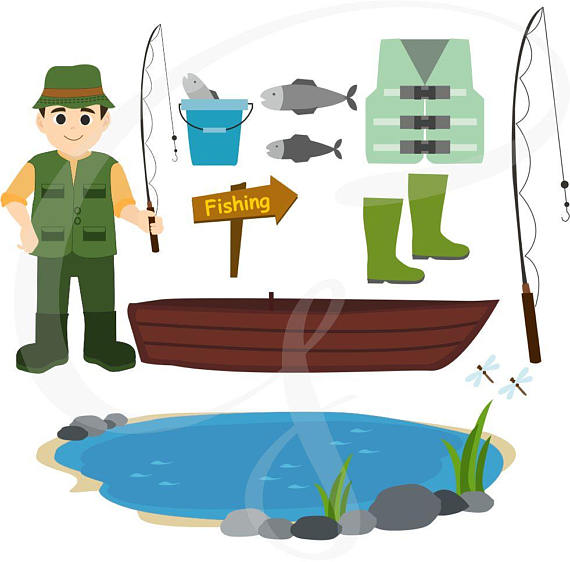 570x562 Fishing Clipart, Father's Day, Camping, Fishing Items, Digital