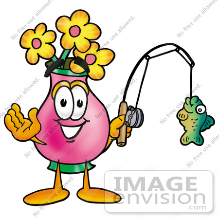 450x450 Clip Art Graphic Of A Pink Vase And Yellow Flowers Cartoon