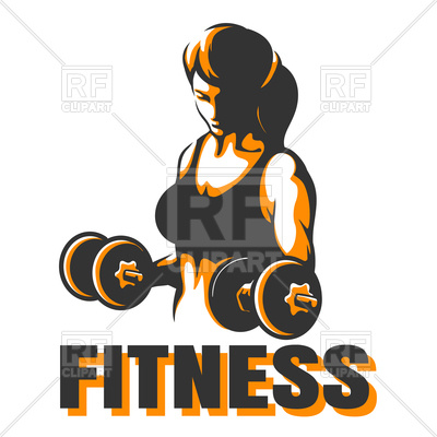 400x400 Fitness Club Emblem. Athletic Woman Holding Weight. Royalty Free