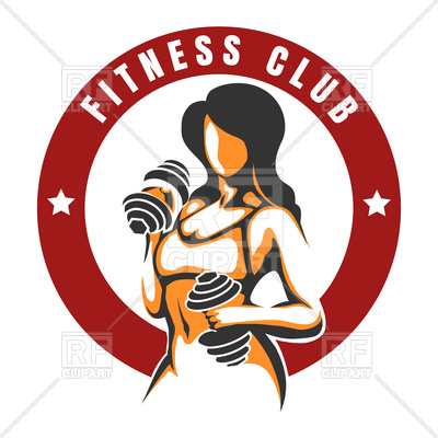 400x400 Fitness Emblem With Woman With Barbells Royalty Free Vector Clip