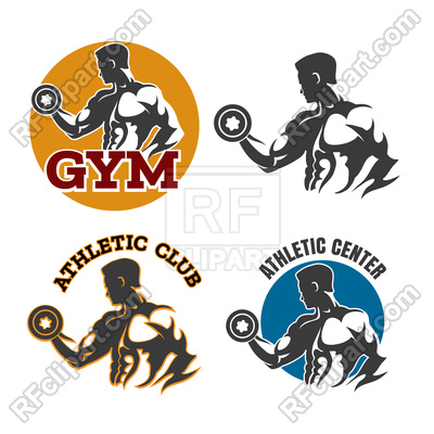 400x400 Gym Or Fitness Emblems With Bodybuilder Royalty Free Vector Clip