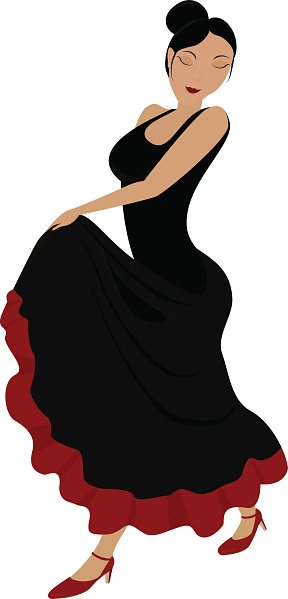 288x599 Flamenco Dancer Woman In Long Dark Dress Stock Vectors