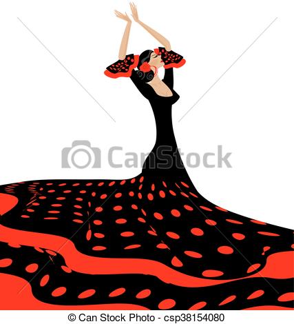 427x470 Red Black Woman And Flamenco. White Background And Spanish