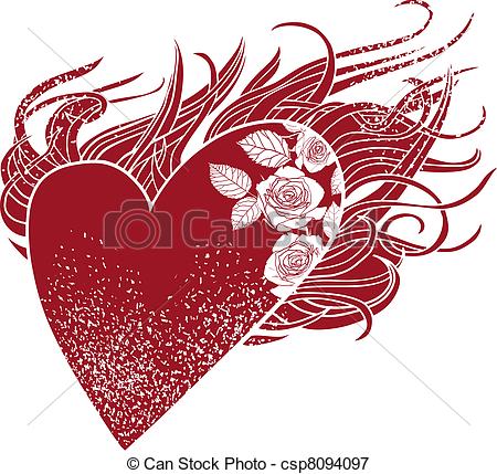450x429 Flaming Heart, A Graphic Element With Roses And A Stylized
