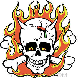 265x266 Kozik Flaming Skull Sticker