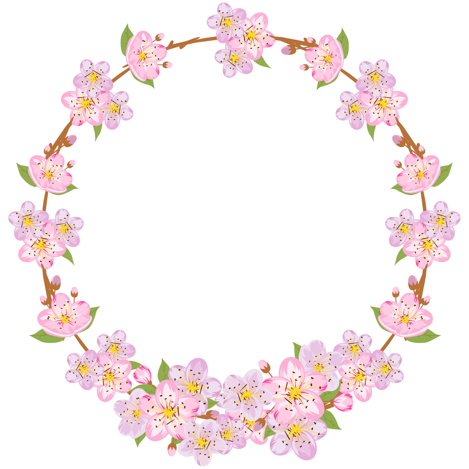 1500x1500 Spring Clipart, Sakura Clipart, Spring Wreath, Flower Wreath