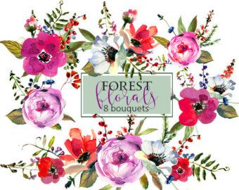 340x270 Pink Watercolor Flowers Peonies Clipart Set Wedding Floral