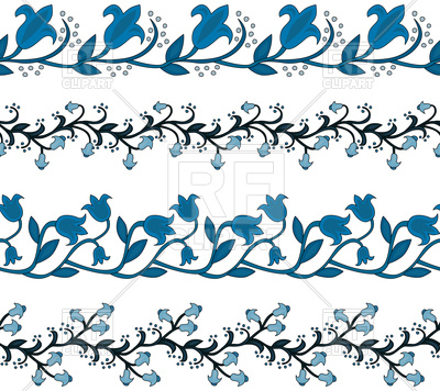 400x356 Set Of Floral Decorative Borders Made Of Blue Flowers And Leaves