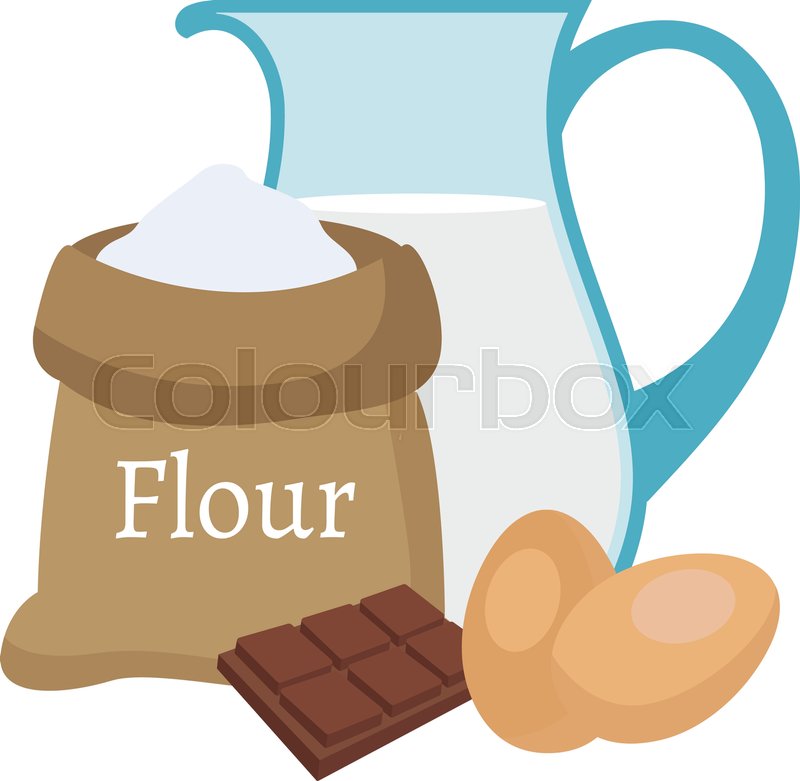 800x781 Illustration Of A Flour, Milk , Chocolate And Eggs Stock Vector