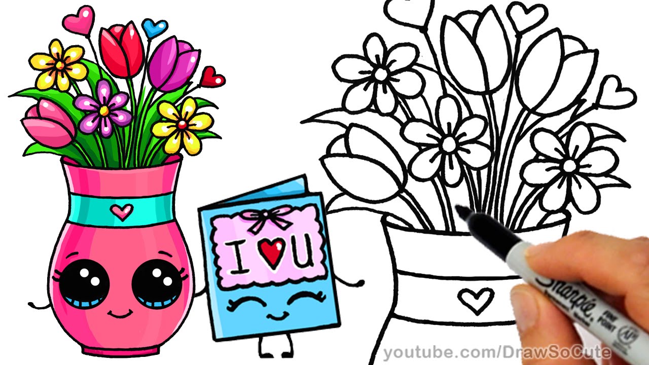 1280x720 How To Draw A Vase With Flowers And Cute Card Step By Step Sweet