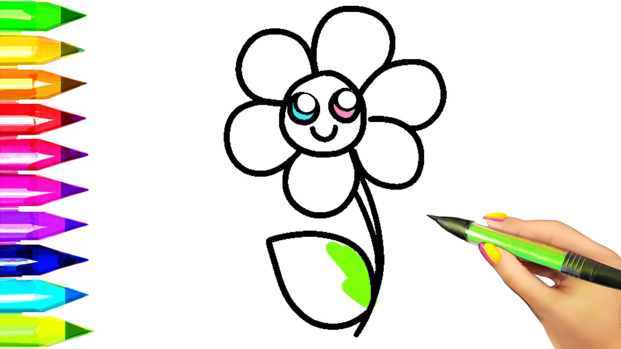 1280x720 Printable Flower Drawing Pages With Simple For Kids Coloring