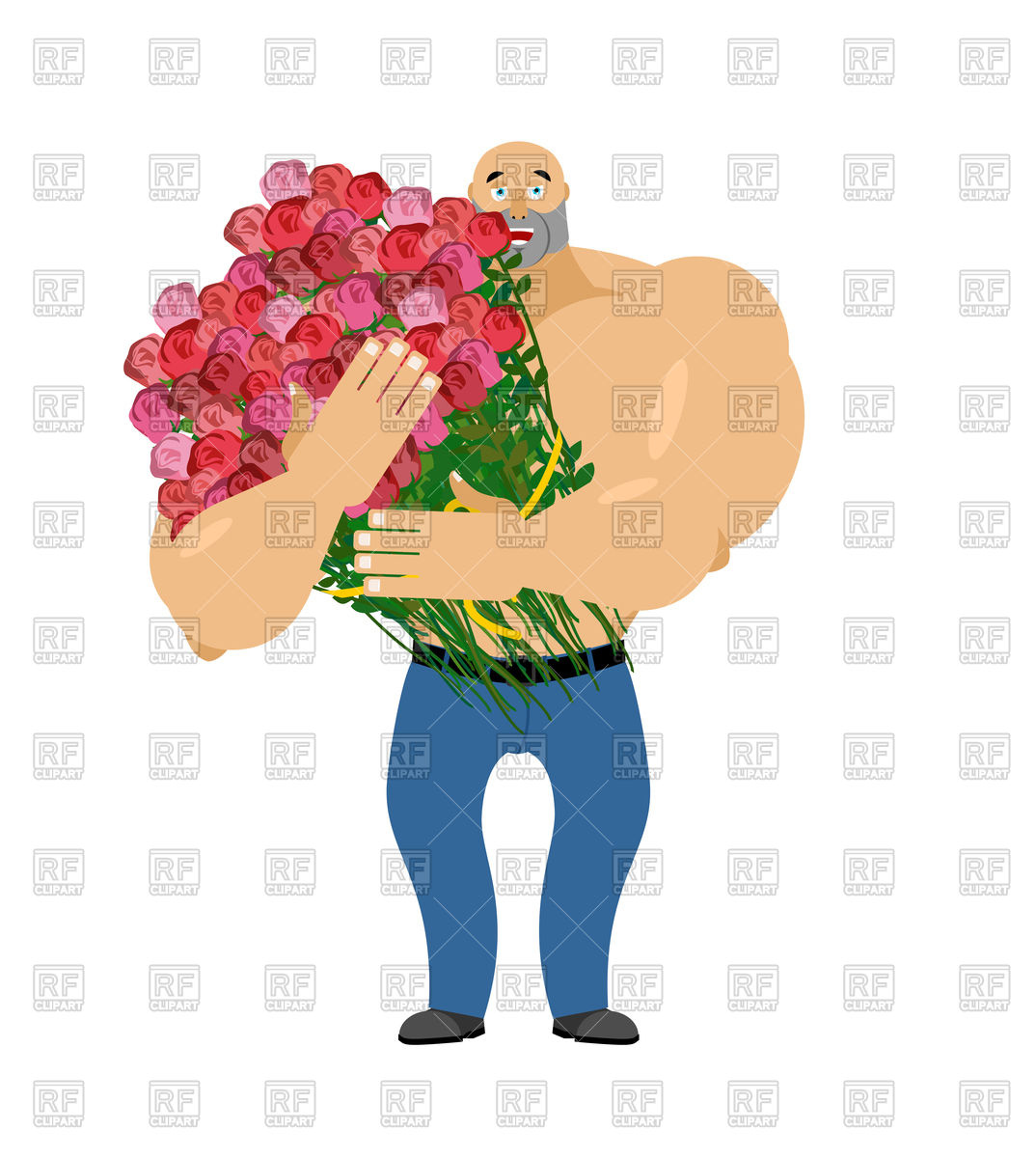 1074x1200 Man And Big Bouquet Of Roses Royalty Free Vector Clip Art Image