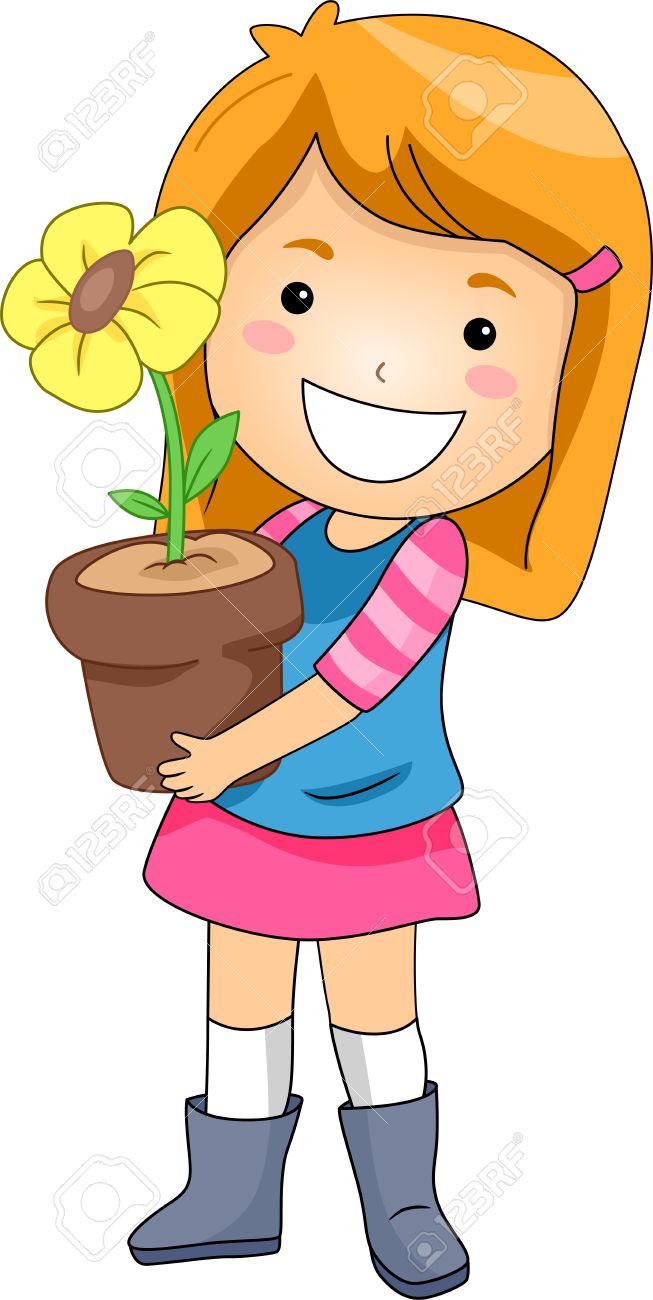 653x1300 A Girl Holding The Flower Clipart Cute Little Clip Art Vector