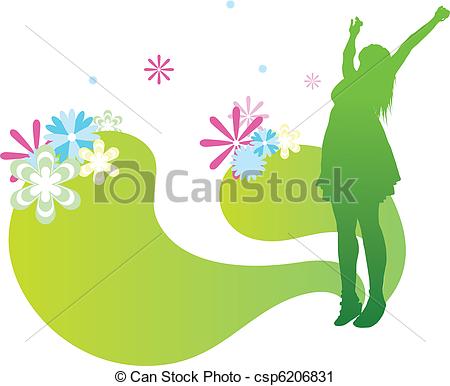 450x386 Young Silhouetted Flower Girl With Flowers Growing From Vector